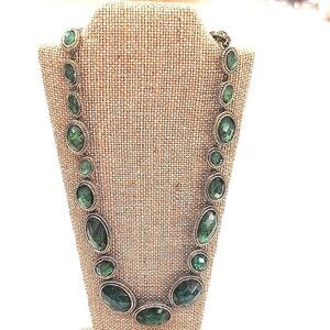 Vintage Napier Iridescent Green Graduated Cabachon Stone Necklace